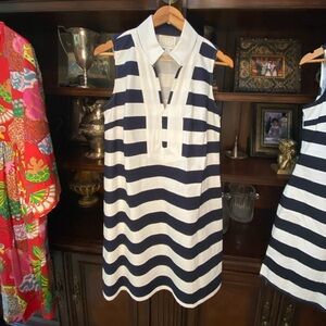 Sail To Sable Navy and White Striped Sleeveless Dress EUC